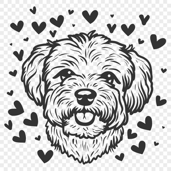A cute Havanese dog breed with heart-shaped accents on its head.