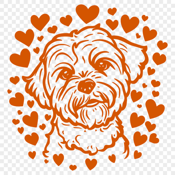 A Havanese dog with love hearts surrounding its head, suitable for pet owners or animal lovers.