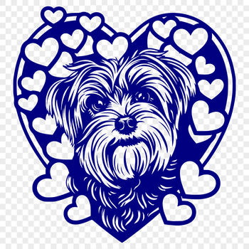 A Havanese dog's head is surrounded by intertwined love hearts in this simple vector illustration.