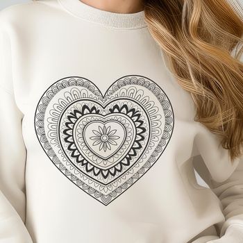 A geometric pattern mandala with a heart at its center, designed as vector art for cutting machines or digital designs.