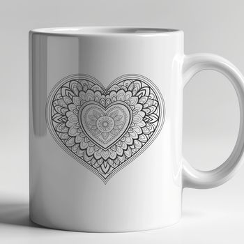 An intricate, symmetrical heart pattern created using vector shapes in a repeating design.