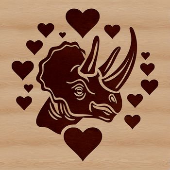Prehistoric dino with love hearts on its head, designed as vector art.