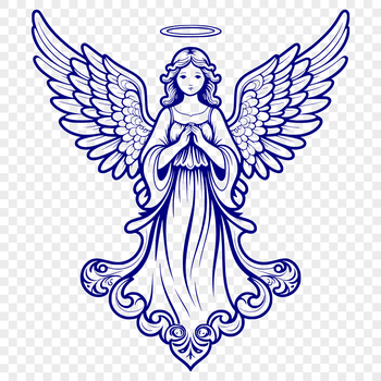A detailed digital illustration of a winged angel in various poses, suitable for vector art projects.