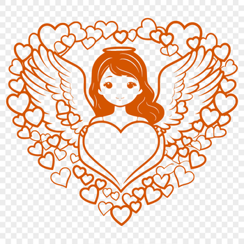 A minimalist illustration of a winged angel holding a heart in its hand.