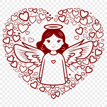 A stylized illustration of a winged angel with a love heart, suitable for vector graphics design.