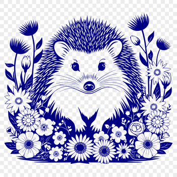 A detailed illustration of a hedgehog in a floral setting, suitable for use as vector art.