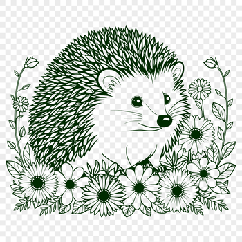 A hedgehog standing in front of a floral background, designed as vector art for various uses.