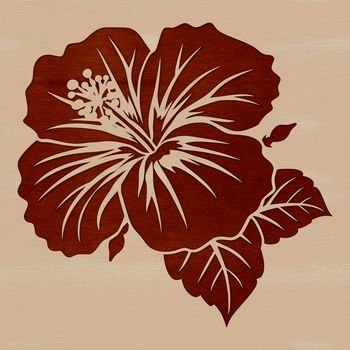 A stylized vector graphic representation of a blooming hibiscus plant in full color.