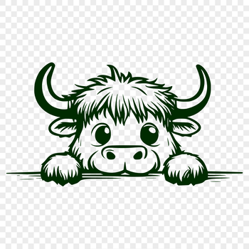 A vector design depicting a Scottish breed of cow known for its rugged appearance.