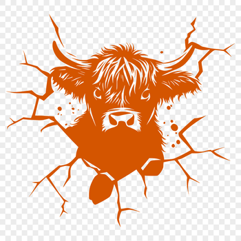 An illustration of a rugged Highland cow standing in a field.