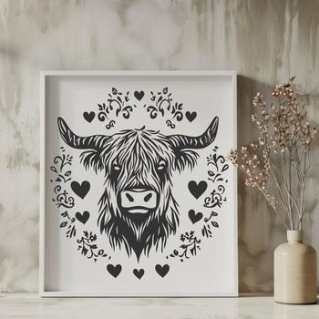 A Scottish breed of cattle with distinctive horns and shaggy coat, often found on farms in the Highlands.