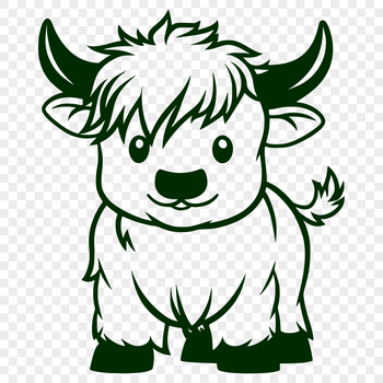 Highland cow standing in a field, farm animal silhouette.