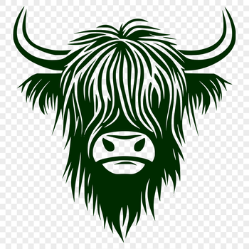 Highland cow illustration with detailed head and facial features, suitable for vector graphics and cutting machine designs.