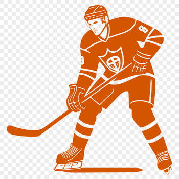 A vector illustration of a hockey player in action, with details of the equipment and uniform.