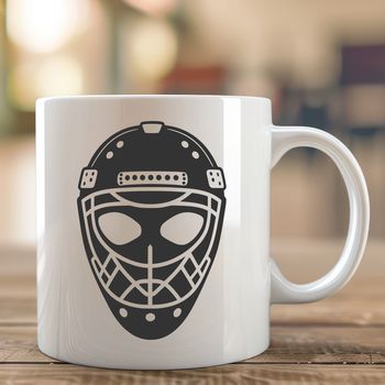 Hockey player in action with mask and stick, ideal vector art design for various applications.