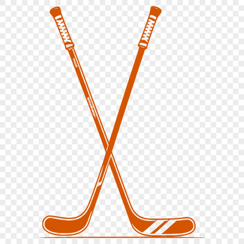 Illustrated hockey stick and puck in a vector format.