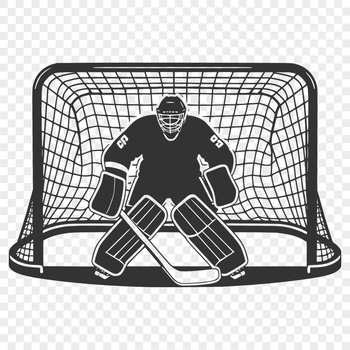 A stylized illustration of a hockey player in action, depicted in a simple vector design.