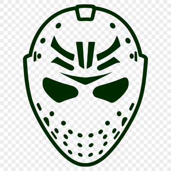 A stylized illustration of a hockey player's face mask with details typically found on professional hockey gear.
