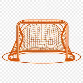 A detailed illustration of a hockey goal with net and posts.