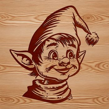 A stylized illustration of a cheerful Christmas elf with a smiling head, perfect for vector art designs.