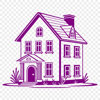 A simple 2D representation of a house with a rectangular shape and basic architectural features.