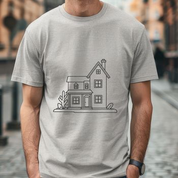 A simple, 2D illustration of a house with a flat roof and rectangular shape.