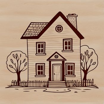 A 2D vector illustration of a residential house, suitable for graphic design and printing.