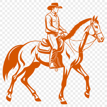 A digital illustration of a cowboy on horseback, designed as vector art for commercial and personal projects.