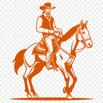 A cowboy character in a riding pose on horseback, suitable for vector art design.