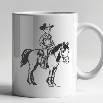 A cowboy riding a horse in the open range.