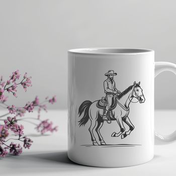 A stylized illustration of a cowboy riding a horse, suitable for digital designs and cut-out crafts.