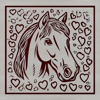 Horse illustration with heart motifs in a vector format