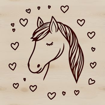 A digital illustration of a horse with heart symbols integrated into its design.