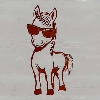 A stylized illustration of a horse wearing sunglasses.