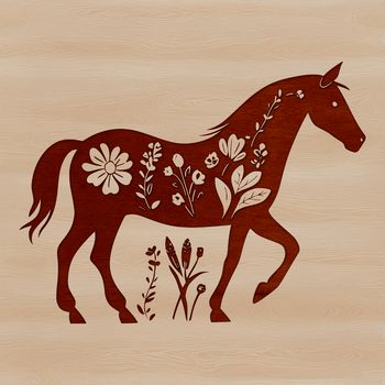 A detailed illustration of a horse in a floral pattern, suitable for digital designs.