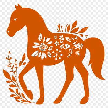 A high-resolution vector illustration of a full-body horse in floral-inspired design.