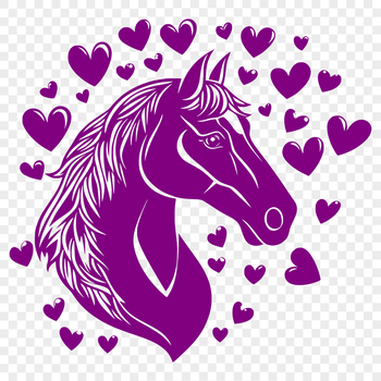 A vector design of a horse with decorative love hearts.
