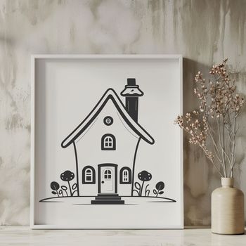 A simple line art illustration of a house, suitable for various uses including digital design and craft projects.