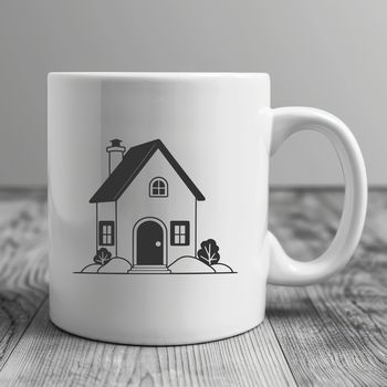 A 2D illustration of a single-family residence with a simple roofline and basic architectural features.