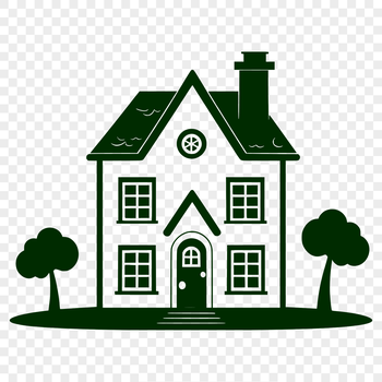 Simple house icon in vector format with clean lines and basic details.