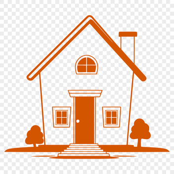 A simple illustration of a residential building with multiple rooms and a roof.