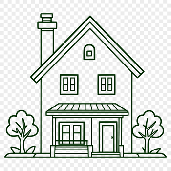 A simple vector illustration of a single-family home with a rectangular shape and sloping roof.