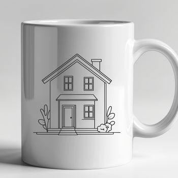 A simple illustration of a single-family house with a rectangular shape and basic architectural details.
