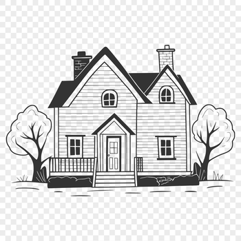A simple illustration of a house with multiple rooms and details, suitable for vector art design.