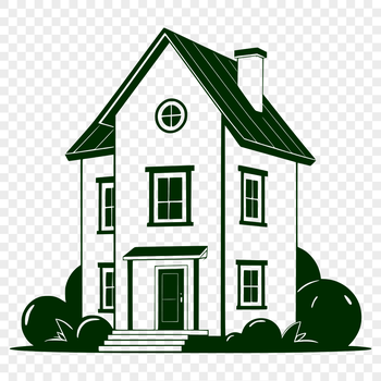 A 2D illustration of a simple house with basic architectural features.
