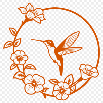 A colorful hummingbird perched on a floral branch, suitable for use in digital designs and crafts.