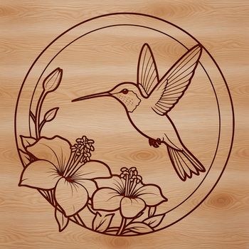 Illustration of a hummingbird surrounded by foliage, created as a scalable graphic design element.