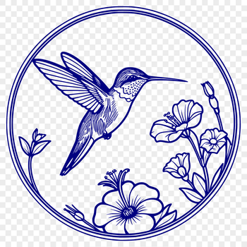 A detailed illustration of a hummingbird perched on a floral arrangement, designed as a vector graphic.