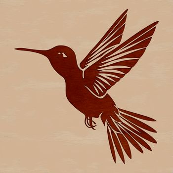 A colorful hummingbird in mid-air, its wings spread wide as it flutters rapidly.