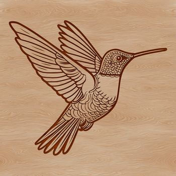 A colorful hummingbird in mid-air, its wings spread wide, depicted as a vector graphic illustration.